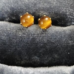 14k Tiger Eye  Yellow Gold Stud Earrings (Vintage)